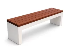 Banca stradala Marmore din beton cu marmura alba, sezut din lemn stejar 150